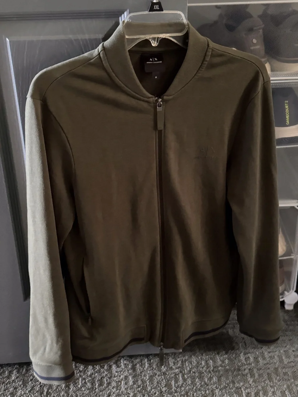 Armani Exchange Men's Dark Olive Green Full-Zip Knit Jacket